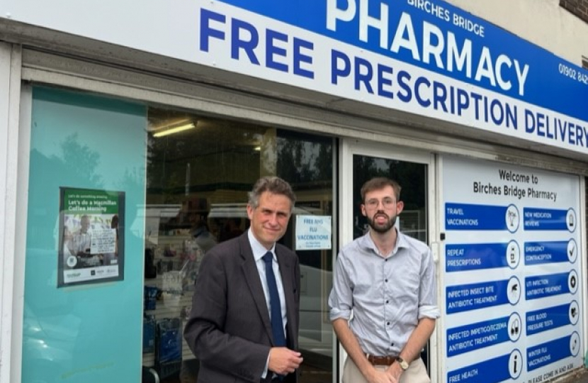 Sir Gavin Williamson met with local pharmacy owner James Laycock from Codsall to discuss the new initiative