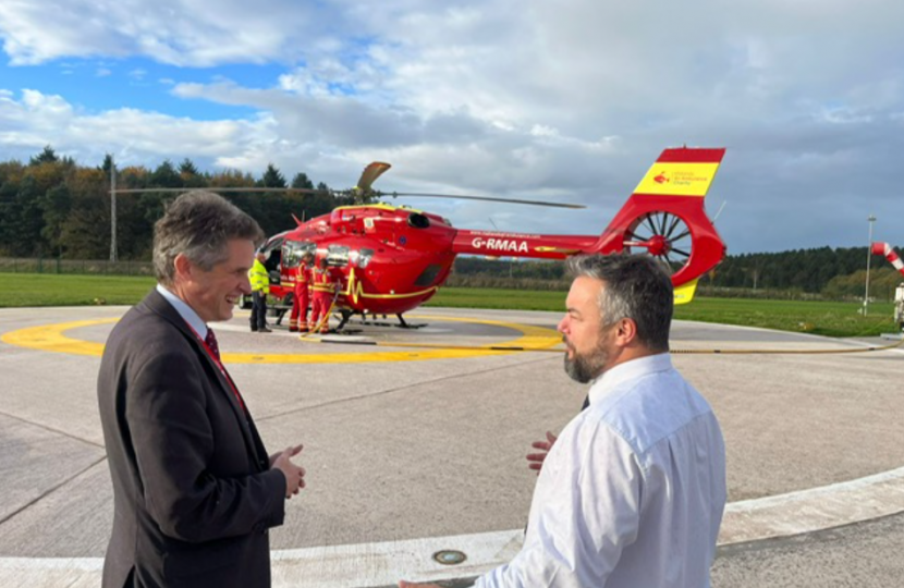 Sir Gavin Williamson was shown around the new facilities by a member of the Midlands Air Ambulance team