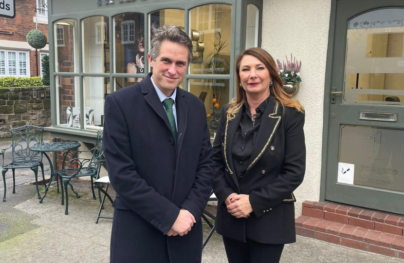 Sir Gavin Williamson, MP for South Staffordshire, recently visited HALOS hair salon in Pattingham. Sir Gavin met with Catherine Russell, owner of HALOS, to discuss her work and her future plans to grow the business. Catherine Russell said: “It has been great to open HALOS and have such a positive reception from everyone in Pattingham, and my thanks to Sir Gavin for taking the time to visit. The salon still has chairs open for a hair stylist and a nail technician – anyone interested can get in touch with me 