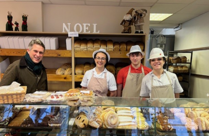 Sir Gavin Williamson visiting Kings Fayre Bakery in Kinver