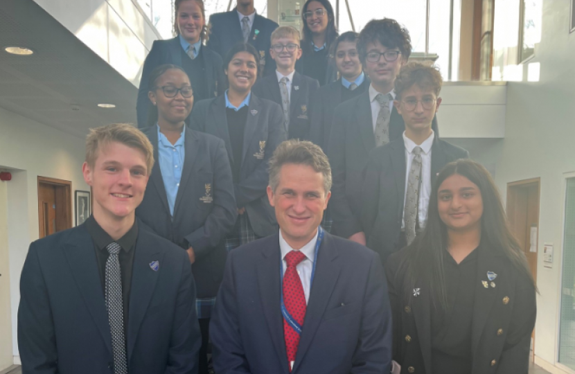 Sir Gavin Williamson is joined by members of St Dominic's Student Council