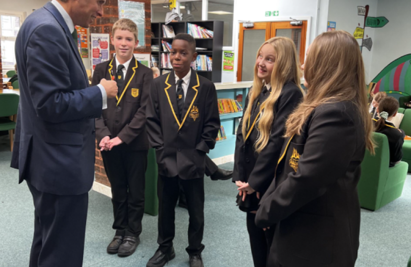 Sir Gavin Williamson chats to students from Walton Priory School