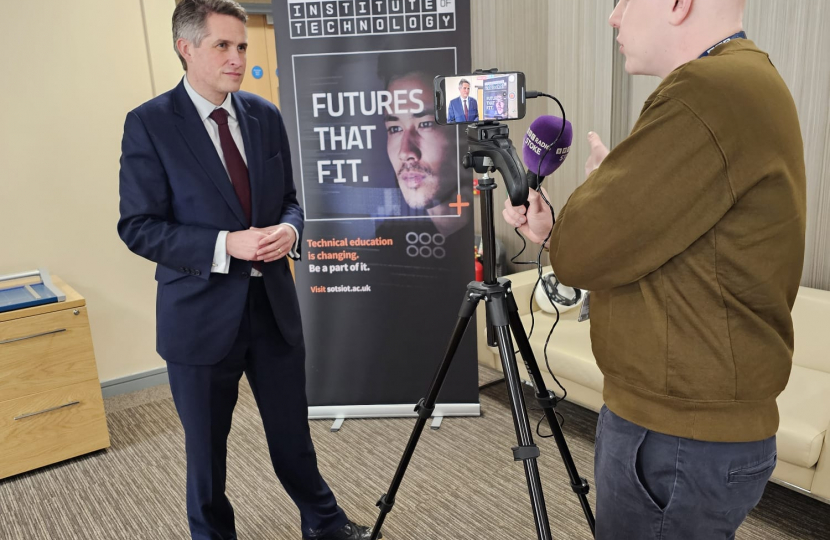 Sir Gavin Williamson speaks with local radio regarding the new Institute of Technology