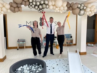 Sir Gavin Williamson is joined with Mini Tots founders Kate and Jill